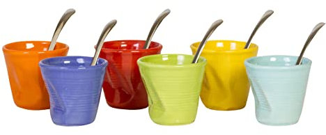 Kaleidos - Set 6 bicchierini accartocciati in gres e cucchiaini ONDA MULTICOLOR PLUS (13062)