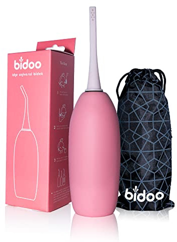 BIDOO Universal Portable Bidet Bottle with Soft Silicone Nozzle, Leak Proof Cap & Nylon Pouch – Compact Reusable Hygiene Hand Bidet for Travel, Elder Ease, New Moms & Pre/Post Intimacy - Pink Salt