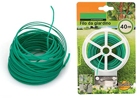 A2ZWORLD 40 Metri Fascette Giardinaggio Verdi, Filo Spirale Giardino, Lacci per Piante, Ferro + Plastica, Cutter Integrato