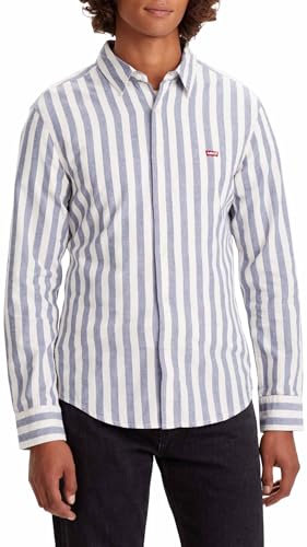 Levi's Men's Long-Sleeve Battery Housemark Slim Shirt, Teddy Blue Indigo, S