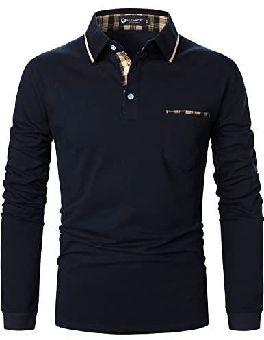 STTLZMC Cotton Polo Men's Paisley Collar Contrast Long Sleeve Golf T-Shirt 57 Blue XL