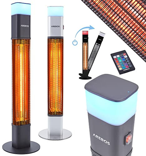 Arebos Radiatore di Calore in & out 1500W | Riscaldatore ad Infrarossi | Elemento Riscaldante al Carbonio | Illuminazione a LED | Interruttore a levetta | Telecomando | Nero