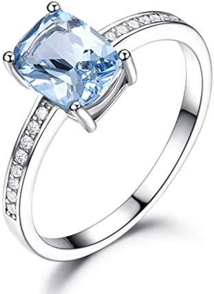 ZLING Rectangle Créé Bague Topaze Bleu Ciel Véritable 925 Bijoux en Argent Sterling Anneaux De Pierres Précieuses Colorées pour Les Femmes Cadeau Bijoux Fins