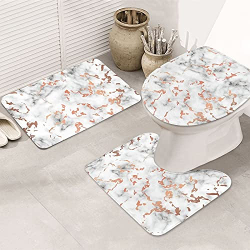 lYonge Badematten-Set, Marmorstruktur, Kupfer, Spritzer, Badezimmer, rutschfest, 3-teilig, Badteppich für Badezimmer, WC, Schlafzimmer