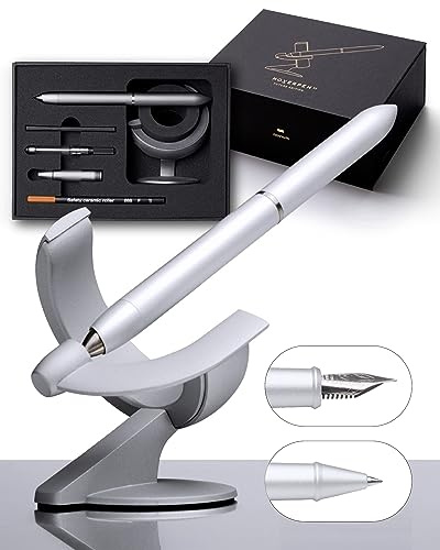 novium Hoverpen Future - Schwebende Füllfeder & Rollerball, Frost Silver | Modularer Stift (2-in-1) mit magnetischer Schwebetechnik, Raumfahrt-Design, Schmidt-Nachfüllminen, Premium-Geschenkidee