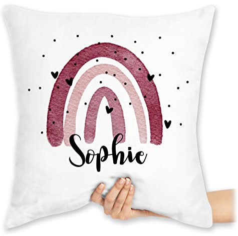 Kissen 40x40 Zierkissen - Boho Regenbogen I Boho Rainbow - 40 x 40 cm - Weiß - personalisierte Name Kita Pillow individuelles Bohemian personalisierter kissen40x40 personalisiertes individuell