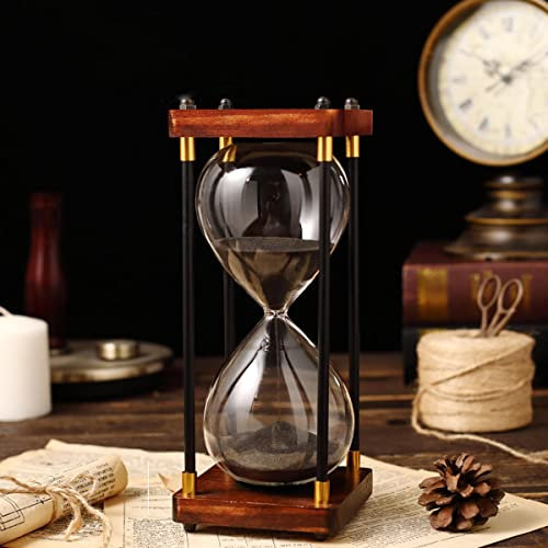 RUNLAIKEJI Sanduhr aus Holz, schwarzer Sanduhr, große Sanduhr, 60 Minuten, dekorative Zeituhr, für Desktop, Zuhause, Küche, Bürodekoration