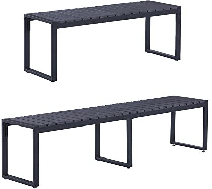 Mingone Gartenbank Wetterfest Schwarze Sitzbank Outdoor Parkbank aus Metall Sitzfläche aus Harz, Bänke für Gärten im Freien auf Balkonen Terrassen, 2-Sitzer + 3-Sitzer
