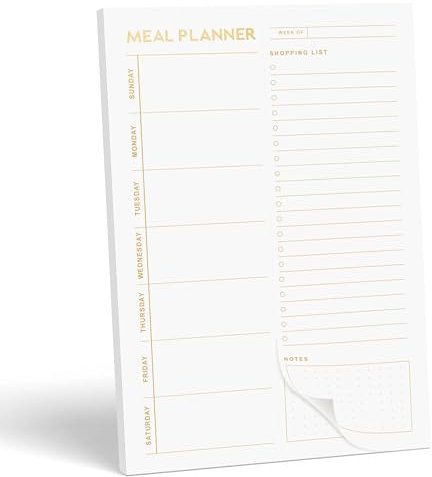 Matte Gold Foil Magnetic Meal Planning Pad for Fridge 52 Undated Tear-off Sheets, 6x9 Inch Meal Planner & Grocery List with Magnet, Weekly Meal Planner with Tear Off Shopping List
