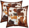 Bauernhaus Kuhfell Kissenbezüge 45x45cm 2er Set Kissenbezüge für Kuhfell Bedruckt Sofakissen Couchkissen Western Bauernhof Tier Haut Kissenbezug Kissenhülle Schlafzimmer Gitter Braun Weiß Dekokissens