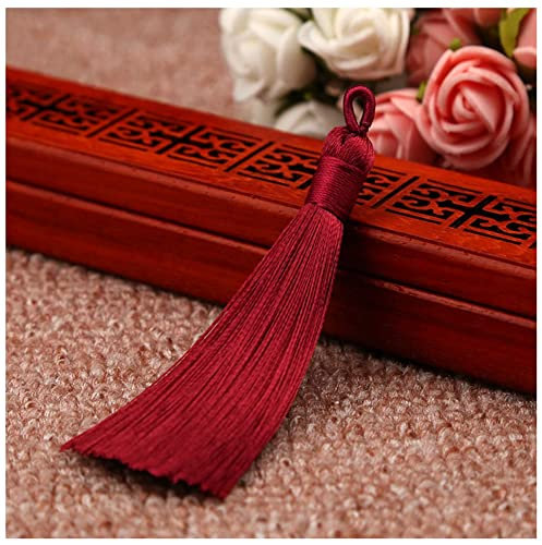SHTGOI 10 Stück 8 cm Quasten Handgemachte Troddel Anhänger Fransen mit Ice Silky Kordel Schlaufen Floss Lesezeichen Quasten Tassel für Schmuck Souvenir DIY Kleidung Handwerk Zubehör Weinrot