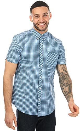 Ben Sherman Men's Short Sleeve Gingham Shirt in Blue