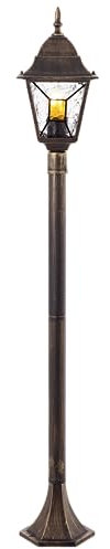 Lightbox Außen Stehlampe mit 120 cm Höhe - Outdoor Standleuchte im Vintage Stil - spritzwassergeschützt (IP44) - E27 Fassung - max. 60 W - aus Metall/Glas - in Schwarz Goldfarben