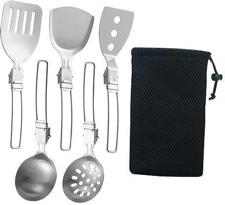 Esquirla Lot de 6 ustensiles de cuisine de camping, équipement de cuisine en plein air, organiseur de cuisine pliable en métal, ensemble d'ustensiles de cuisine pour camping, camping-car, barbecue