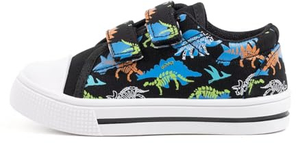 Kids Canvas Trainers, Boys Easy Fasten Shoes Size 5, Dinosaur