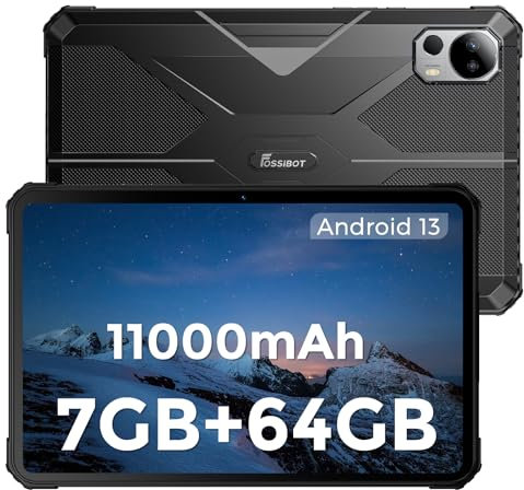 FOSSiBOT DT1 Lite Tablet Rugged, 4 GB RAM+64GB ROM Octa-Core, Schermo IPS 2K da 10,4 pollici, 11000 mAh, Android 13, 13MP+5MP, IP68/IP69K, 5G WiFi/GPS/OTG/Bluetooth 5.0, Tablet in Offerta (Grigio)