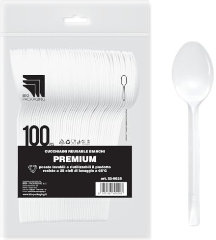 Bella Vita Cuillères Premium en plastique PS Couleur Blanc 100 Pcs 145 mm