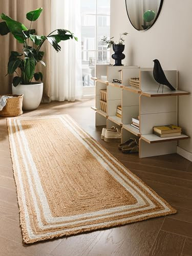 benuta Pure Jute Teppich Jutta - Weiß 80x250 cm - Handgewebter Wohnzimmerteppich - Natürliches Boho Design - Für Fußbodenheizung geeignet