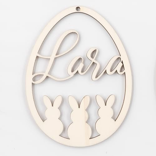 Kidsmood – Personalisierte Osterdeko zum Aufhängen – Ostereier zum Aufhängen mit Namen aus Holz– Frühlingsdeko Innen & Ostern Deko für Osternest Kinder [8x10 cm]