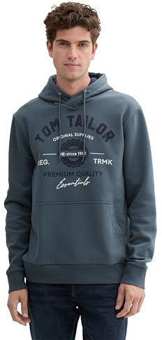 TOM TAILOR Herren Hoodie Sweatshirt mit Logo-Print, 27604 - Stormy Blue, L