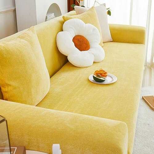 VanderHOME High Stretch Sofabezug Moderne Sofaüberwurf Chenille Strukturierter Elastische Sofahusse für Wohnzimmer Protector für Hunde Haustiere (3 Sitzer+1 Kissenbezug, Gelb)