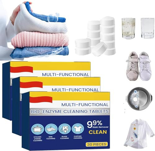 Multifunktionale Bio-Enzym-Reinigungstabletten, Schaum-Rostentferner, Bio-Enzym-Salz-Tablette, Allzweck-Reinigungspulver, Haushalts-Bioenzymreiniger für Kleidung, Kochfelder (3 Boxen)