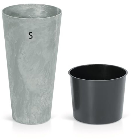 MELTOM Blumenkübel Rund Beton Optik Blumentopf Slim mit Einsatz 5 Größen 2 Farben mit Betonoptik (Grau, S - 29 cm)