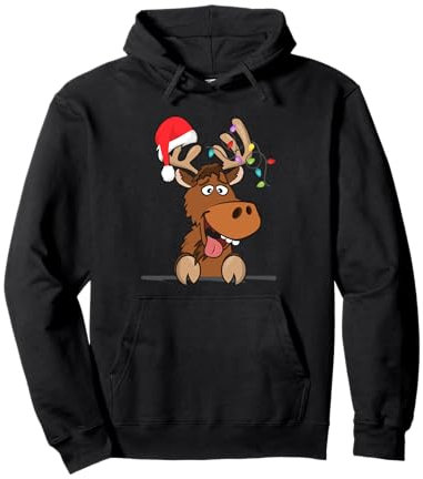Elch Weihnachten Weihnachtsmütze Lichterkette Rentier Pullover Hoodie