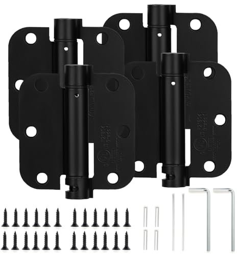 Sophia 4 Pack Self-Closing Door Hinge 3.5 Inch Rounded 5/8 Radius, Spring Loaded Hinges Adjustable Tension, Automatic Door Closer Hinge for Interior Exterior Residential Standard Indoor Doors, Black