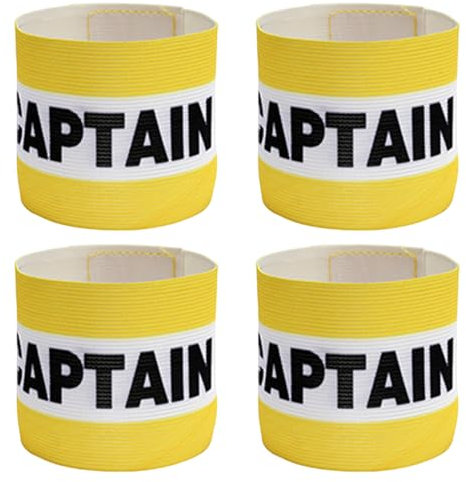 EIHI 4 Stück Kapitänsbinde, einstellbare Fussball Armband für Erwachsene Kinder, Unisex Klettverschluss Arm Bands für mehrere Sportarten Fußball Hockey Rugby Netball(Gelbe)