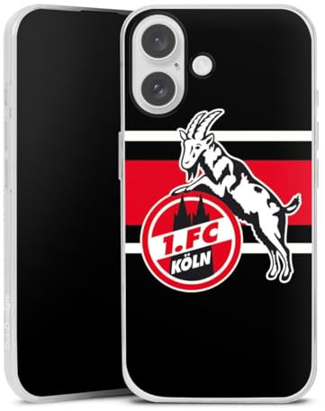 Slim Case kompatibel mit Apple iPhone 16 Silikon Handyhülle transparent Hülle extra dünn 1. FC Köln Offizielles Lizenzprodukt Logo