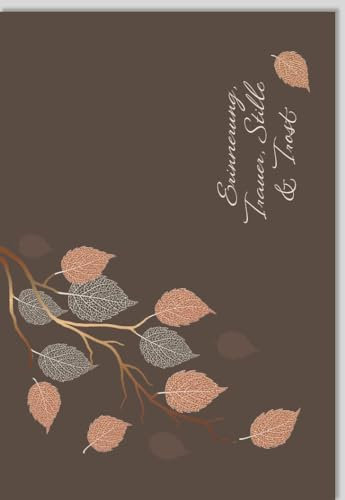 Trauerkarte - Elegantes Naturdesign mit Blättern und Ast in Braun und Gold für stilvolle Abschiede - mit Umschlag