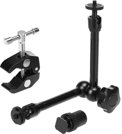 QWORK® 10 Zoll Gelenkarm mit Cold Shoe Mount und Crab Clamp mit 1/4 und 3/8 Gewinde - Ideal für Kamera, Monitor, LED Licht und mehr