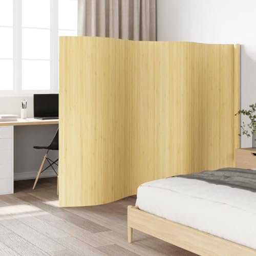 Myheimly Paravent Raumteiler Paravent Trennwand Spanische Wand Vlies-Rückseite Sichtschutz Bambusmatte Flexibel Stellwand Bambus Hell Natur 165x400 cm Bambus