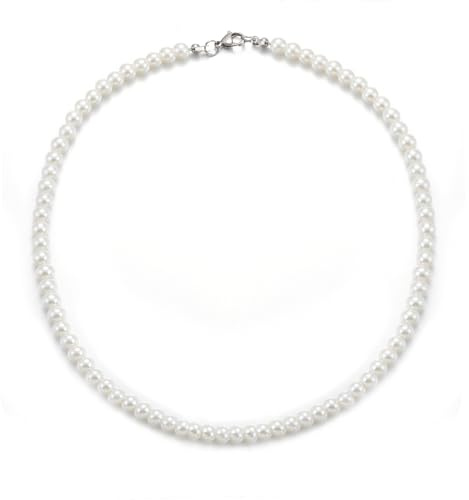 HSWYFCJY 6/8 mm Perlenkette Herren Damen Halskette Weiße Runde Faux Perlen kette 40/45/50/55/60 cm Länge Perlen Choker Kette perlen schmuck Geschenke für Männer Frauen