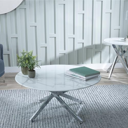 URBANDECO Ashley Glass Round Coffee Table with Chrome Metal Legs