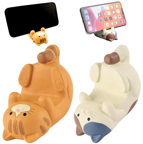 LUHOCIY Support de téléphone portable en forme de tête de chat - Support de téléphone portable mignon et très mignon (chaton orange + chaton fleuris)