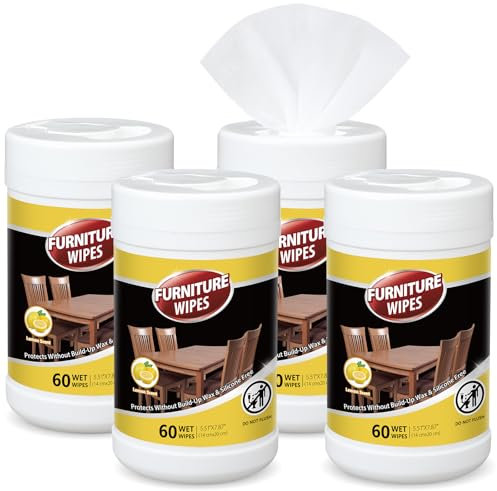 Swiffen 4 Pack Wood Furniture Wipes 240 Count Wood Furniture Cleaner and Polish Wipes Remove Dirt and Grime Buildup Cabinet Cleaner for Wood Surfaces Floors Kitchen Bathroom Cabinet Cleaning