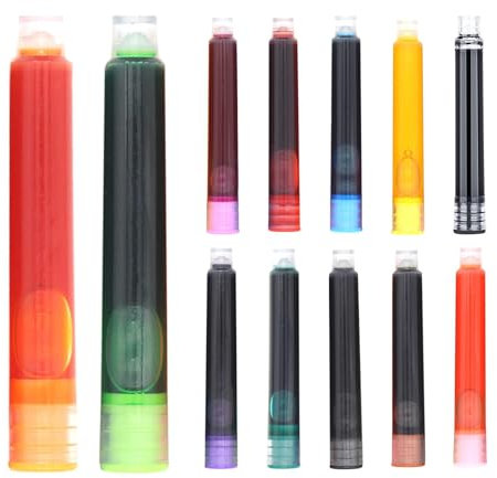 Fountain Pen Ink Cartridge, Fountain Pen Refill, Vista Print 12 Colorful Ink Cartridges - Fountain Pen Cartridges 2.6mm Inner Diameter Ink Cartridges