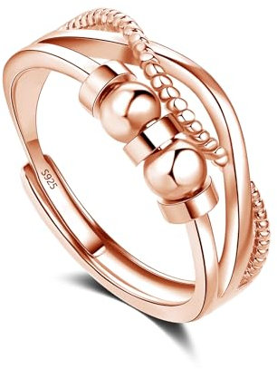 Glintara Silber Anxiety Ring für Damen, 925 Sterling Silber Angst Ring, Offen Einstellbar Anti Stress Ring, Kreuz Spinner Fidget Ring mit Perlen Band, Unisex Dekompressionsringe gegen Angst Stress