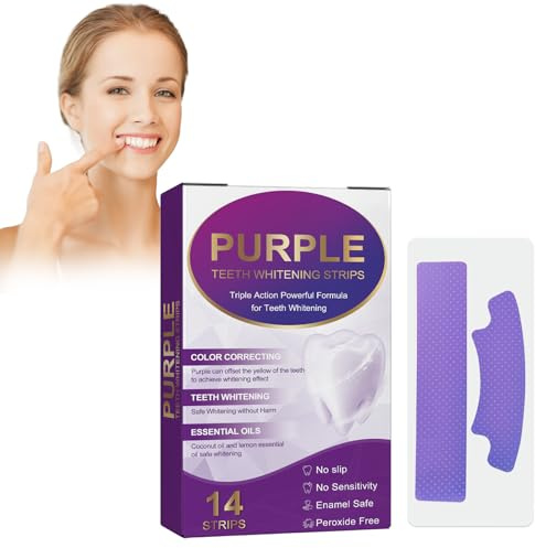 Purple Teeth Whitening Stickers – 14 Stück – Zahnaufhellungsstreifen Mit Lila Farbeformel Für Sofortige Aufhellung, Entfernt Tiefe Verfärbungen Für Strahlend Weiße Zähne