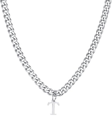 Homxi Kette Silber Anhänger Herren,Kette Mann Edelstahl Kette mit Buchstabe A-Z Herren Kette Silber