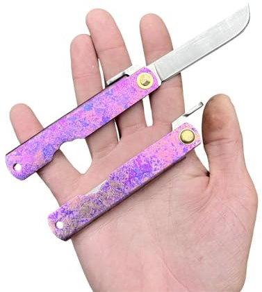 Obespina Petit Couteau Pliant Higonokami Traditionnel Japonais Manche Titane Anodisé Rose Doré Lame Tanto Acier 14c28n Collection De Poche Cadeau Homme tranchant découpe artisanat edc