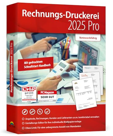 Rechnungsdruckerei 2025 PRO für Unternehmer und Handwerker - Rechnungen, Lieferscheine, Angebote, Auftragsbestätigungen, Mahnungen schreiben - kompatibel mit Windows 11, 10, 8.1, 7