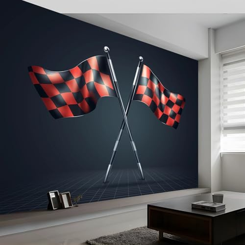 Papier Peint Panoramique 250 x 175 cm Revêtement mural pour salon chambre, Drapeau De Course Simple motif Papier peint intissé Noir moderne Décoration