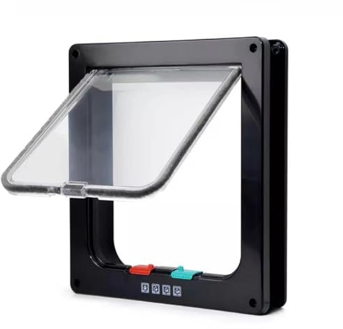 Puertas Cachorros,Puerta para Gatos,ABS Acrílico Gateras para Gatitos,Gatera para Mascotas Pequeño,Puerta Mascotas para Gatos Perros Pequeños con Bloqueo Giratorio de 4 Vías,Interior y Exterior(Negro)