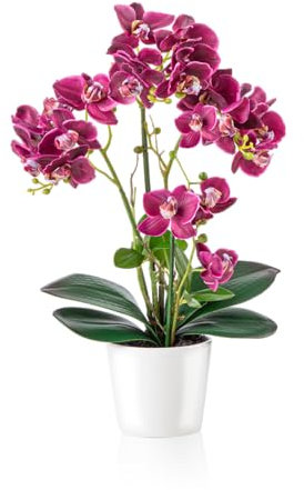 PASCH® Orchideen künstlich in Hochglanz-Keramiktöpfen (46cm) | Kunstblumen im Topf | Kunstblumen wie echt | künstliche Orchideen im Topf (Purpur)