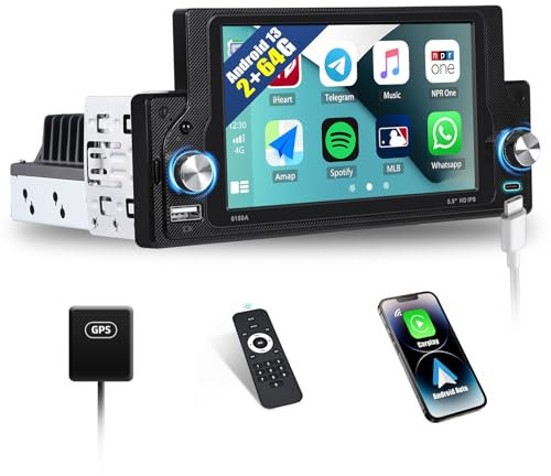 SIXWIN 2+64G Android 13 Single Din Autoradio Carplay&Android Auto, 5.9 Zoll Radio mit Display Auto Radio mit Navigation Unterstützt WiFi/GPS/FM/Bluetooth/SWC/Mirror link