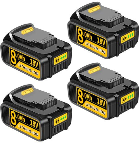 4 Pack 18V/20V 8000mAh Replacement for Dewalt 18V Battery Compatible with Dewalt Battery DCB184 DCB200 DCB200-2 DCB201 DCB201-2 with LED Indicator Rechargeble (4)