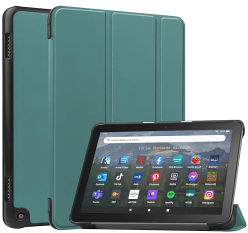 Kepuch Custer Cover per Fire HD 8 12th 2024 2022 / Fire HD 8 2020 / HD 8 Plus 2020 / HD 8 Kids 10th 2020,PU-Pelle Case Custodia - Verde